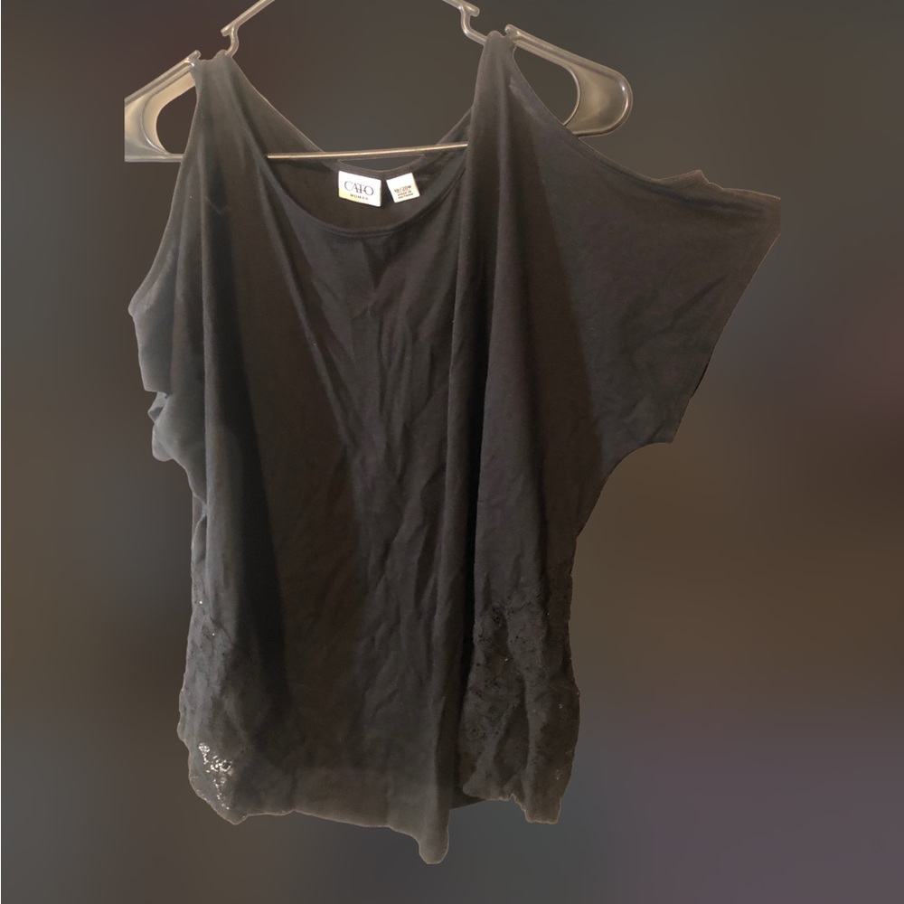 Cato 18/20 Black Cold Shoulder Blouse with Lace side pieces